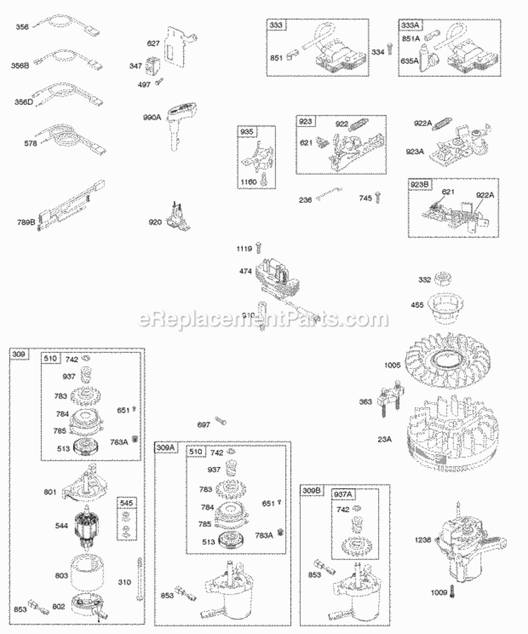 Alternator Electric Starter Electrical Flywheel Flywheel Brake Ignition Diagram and Parts List for 122K07-0135-E1  Briggs and Stratton Engine